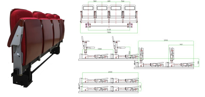后置式高靠背翻版软包椅伸缩看台