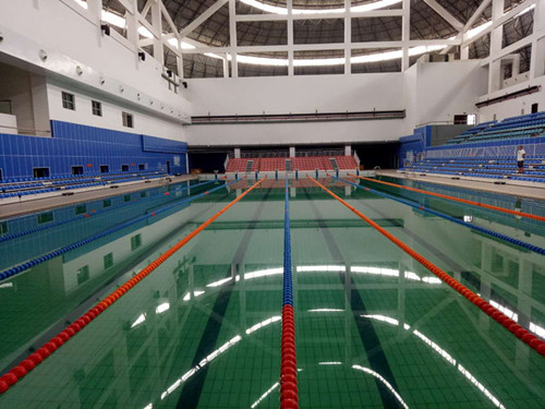 湖南双峰县全民健身游泳馆伸缩看台完工