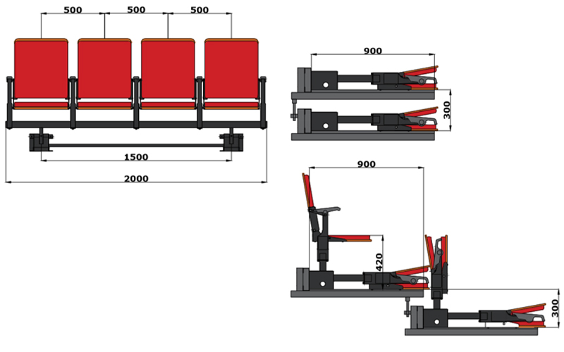 后置式高靠背翻版软包椅伸缩看台