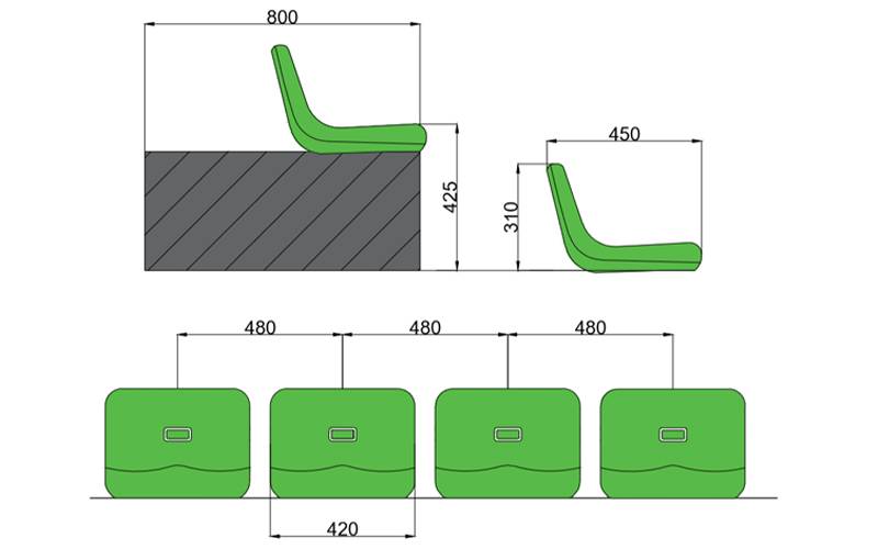 绿蛙中空吹塑平装中靠背看台座椅