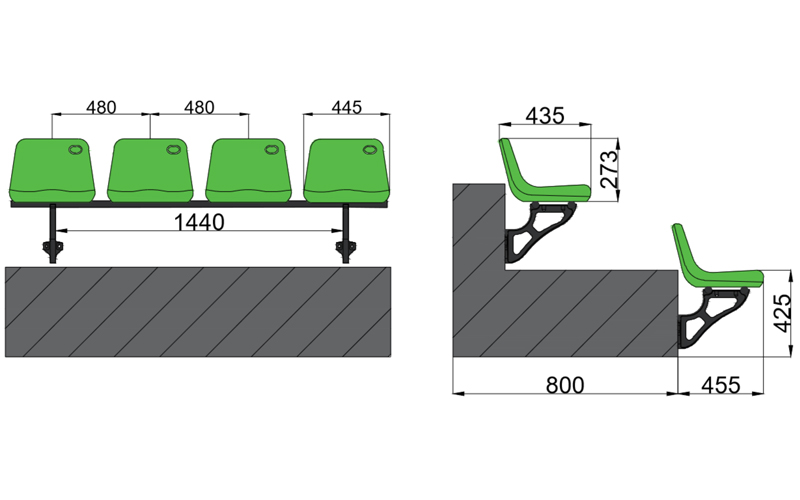 绿蛙中空吹塑侧装座椅