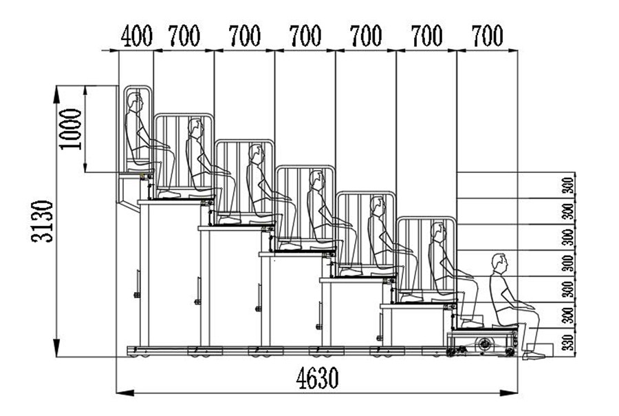 手动伸缩看台-注塑平靠背座椅